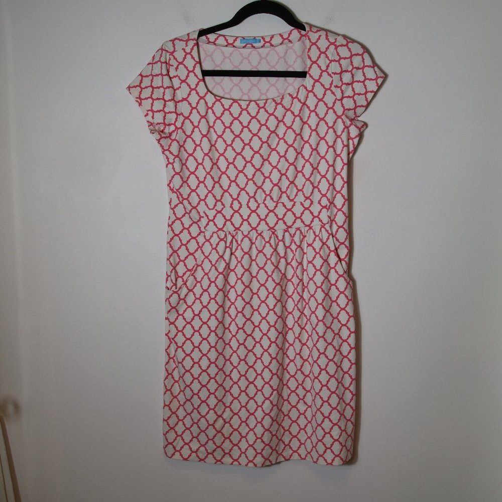J. McLaughlin Pink White Patterned Short Sleeve Pockets Dress Size Medium